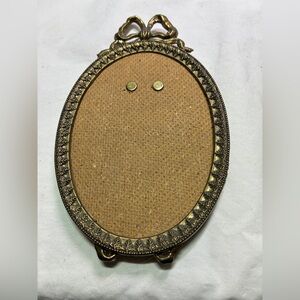 Antique Brass Oval Frame 4.5 X 3.5 Inch No Glass Ribbon Accent Made In Italy